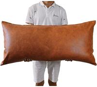 PANOD Decorative Lumbar Throw Pillow Covers 20 x 30,Premium Faux Leather Long Pillow Covers Cushion Case for Farmhouse Sofa Couch Bed Livingroom,Modern Boho,Vegan Brown 50x75 cm