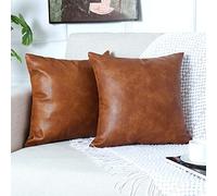 PANOD Pack of 2 Premium Faux Leather Throw Pillow Covers, Modern Luxury Decorative Square Throw Pillow Case Cushion Cases for Sofa Couch Bed Car Outdoor,20x20 inch Brown