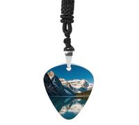 Panorama of The Lake Louise Mountains Guitar Pick Holder Necklace for Women, Personalized Bass Pick Pendant for Men, Rock Music Picks Necklace with Chain for Party, Music Inspired Gift