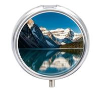 Panorama of The Lake Louise Mountains Small Pill Box 3 Grids Travel Pill Case Portable Daily Pill Organizer with Anti-Mixing Design Easy to Retrieve Meds for Medication, Vitamin, Supplements