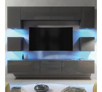 Panorama Wall Tv Unit Dark Grey With High Gloss Doors And Led Lighting - Creative Furniture