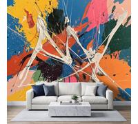 Panoramic Abstract Expressionism Wallpaper Mural 250W x 175H cm, Street Graffiti Geometric Stripe Colour Block Wall Poster Photo Wallpaper Mural 3D Effect Teal Wall Art Poster for Bedroom Living Room