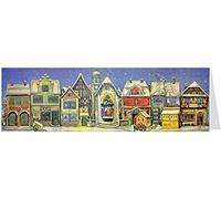 Panoramic Advent Christmas Card 24 doors 305 x 100 mm blank with envelope Village Houses in the Snow - 4210 - traditional German Design