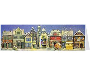 Panoramic Advent Christmas Card 24 doors 305 x 100 mm blank with envelope Village Houses in the Snow - 4210 - traditional German Design