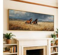 Panoramic Canvas Painting, Wild Animals Posters Canvas Art, Stormy Western Horse Canvas Wall Art Home Decor Mural(65x195cm/Frameless)