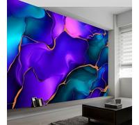 Panoramic Custom Mural Wallpaper Liquid Marble Abstract Pattern, Purple Poster Photo, Non-Woven Premium Fleece Wall Mural W250 x H175 cm for Bedroom Living Room Corridor Wall Decor