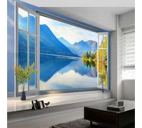 Panoramic Custom Mural Wallpaper Natural Scenery Mountains Lakes, View Outside The Window Poster Photo - Non-Woven Premium Fleece Wall Mural W400 x H280 cm for Bedroom Living Room Corridor Wall Decor