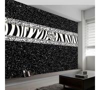 Panoramic Custom Mural Wallpaper Starry Zebra Stripe Print, Black Poster Photo, Non-Woven Premium Fleece Wall Mural W350 x H256 cm for Bedroom Living Room Corridor Wall Decor