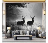 Panoramic Custom Photo Wallpaper Animal Deer Grassland 450 x 280 cm Wall Mural Art Stickers, Grey Photo Wallpaper and Wall Mural for Living Room, TV Background and Home Decoration