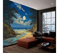 Panoramic Custom Photo Wallpaper Beautiful Beach Sunset 150 x 105 cm Wall Mural Art Stickers, Sky Blue Photo Wallpaper and Wall Mural for Living Room, TV Background and Home Decoration