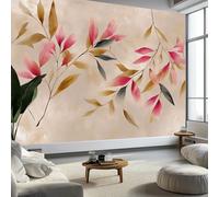 Panoramic Custom Photo Wallpaper Ink Painting of Elegant Leaves 350 x 256 cm Wall Mural Art Stickers, Cream Photo Wallpaper and Wall Mural for Living Room, TV Background and Home Decoration
