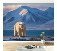 Panoramic Custom Wallpaper Mural 200W x 140H cm, Wall Poster Animals Polar Bear Snowy Mountains Photo Wallpaper 3D Effect - Nature Photography Wall Mural Poster for Bedroom Living Room Corridor