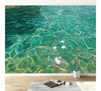 Panoramic Custom Wallpaper Mural 250W x 175H cm, Wall Poster Green Waves Stripes Photo Wallpaper 3D Effect - Abstract Art Wall Mural Poster Decoration for Bedroom Living Room Corridor