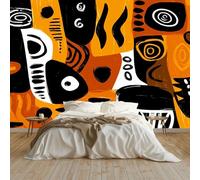 Panoramic Custom Wallpaper Mural 350 x 256 cm African Tribal Prints Non-Woven Photo Wallpaper Murals Orange Color, for Living Room Bedroom Children's Room Corridor