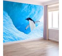 Panoramic Custom Wallpaper Mural 350 x 256 cm Animal Penguin Snow Non-Woven Photo Wallpaper Murals Sky Blue, for Living Room Bedroom Children's Room Corridor