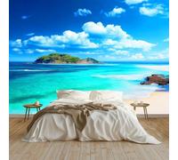 Panoramic Custom Wallpaper Mural 350 x 256 cm Nature Beach Sky Non-Woven Photo Wallpaper Murals Sky Blue, for Living Room Bedroom Children's Room Corridor