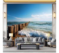 Panoramic Custom Wallpaper Mural 450 x 280 cm Natural Beach Sky Non-Woven Photo Wallpaper Murals Blue, for Living Room Bedroom Children's Room Corridor