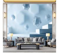 Panoramic Custom Wallpaper Mural 450 x 280 cm Space Geometry Cube Non-Woven Photo Wallpaper Murals Light Blue, for Living Room Bedroom Children's Room Corridor