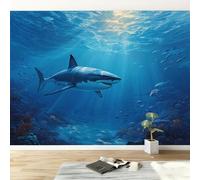 Panoramic Custom Wallpaper Mural 450W x 315H cm, Wall Poster Ocean Animals Sharks Coral Photo Wallpaper 3D Effect - Cartoon Style Wall Mural Poster Decoration for Bedroom Living Room Corridor