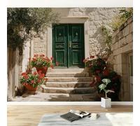 Panoramic Custom Wallpaper Mural 500W x 280H cm, Wall Poster Architecture Stone Wall Flowers Photo Wallpaper 3D Effect - Nature Photography Wall Mural Poster for Bedroom Living Room Corridor