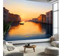 Panoramic Custom Wallpaper Mural, Canal Venecia Non-Woven Premium Wall Mural - Sunset and Dusk Art Poster Picture Decoration W350 x H256 cm Large Mural for Living Room Bedroom