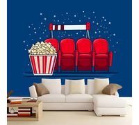 Panoramic Custom Wallpaper Mural Cinematic Popcorn Lines, Dark Blue Photo Mural 79 x 55 inch (W x H) for Bedroom Living Room and Office Decoration