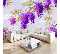 Panoramic Custom Wallpaper Mural Elegant Minimalism Flowers Wisteria, Cream Photo Mural 138 x 101 inch (W x H) for Bedroom Living Room and Office Decoration