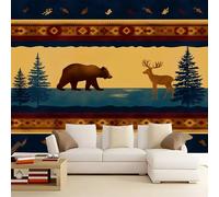 Panoramic Custom Wallpaper Mural Minimalism Animals Bears, Light Brown Photo Mural 118 x 83 inch (W x H) for Bedroom Living Room and Office Decoration