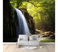 Panoramic Custom Wallpaper Mural Nature Forest Waterfall, Green Photo Mural 157 x 110 inch (W x H) for Bedroom Living Room and Office Decoration