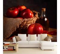 Panoramic Custom Wallpaper Mural Nature Fruit Red Apple, Light Brown Photo Mural 118 x 83 inch (W x H) for Bedroom Living Room and Office Decoration