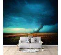 Panoramic Custom Wallpaper Mural Surrealism Tornado Lightning, Dark Blue Photo Mural 118 x 83 inch (W x H) for Bedroom Living Room and Office Decoration