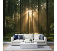 Panoramic Dreamy Forest Wallpaper Mural 500W x 280H cm, Romantic Nature Jungle Grass Moss Wall Poster Photo Wallpaper Mural 3D Effect Emerald Green Wall Art Poster for Bedroom Living Room