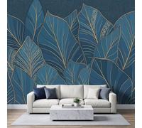 Panoramic Modern Luxury Wallpaper Mural 500W x 280H cm, Tropical Rainforest Botanical Dark Blue Leaf Wall Poster Photo Wallpaper Mural - Dark Blue 3D Effect Wall Art Decor for Bedroom Living Room