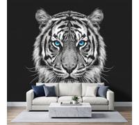Panoramic Monochrome Realism Wallpaper Mural 250W x 175H cm, Modern Rustic Wild Animal Tiger Wall Poster Photo Wallpaper Mural 3D Effect Black and White Wall Art Poster for Bedroom Living Room