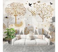 Panoramic Mural Abstract Jungle & White Deer Non-Woven Wallpaper 300x210cm Wall Mural Decoration Poster Art Painting Wallpaper for Living Room Bedroom & Home Interiors, Not Peel and Stick
