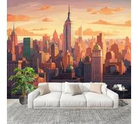 Panoramic Mural Bustling Metropolitan Landscape Non-Woven Wallpaper 350x256cm Wall Mural Decoration Poster New York Wallpaper for Living Room Bedroom & Home Interiors, Not Peel and Stick