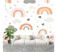 Panoramic Mural Childlike Rainbow Heart Non-Woven Wallpaper 200x140cm Wall Mural Decoration Poster Light Color Wallpaper for Living Room Bedroom & Home Interiors, Not Peel and Stick