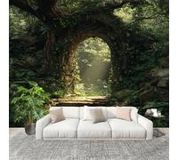 Panoramic Mural Fantasy Jungle Secret Non-Woven Wallpaper 250x175cm Wall Mural Decoration Poster Green Wallpaper for Living Room Bedroom & Home Interiors, Not Peel and Stick
