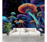 Panoramic Mural Fantasy Mushroom Jungle Non-Woven Wallpaper 250x175cm Wall Mural Decoration Poster Blue Purple Wallpaper for Living Room Bedroom & Home Interiors, Not Peel and Stick