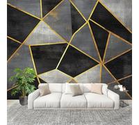 Panoramic Mural Geometric Luxury Marble Non-Woven Wallpaper 350x256cm Wall Mural Decoration Poster Golden Lines Wallpaper for Living Room Bedroom & Home Interiors, Not Peel and Stick