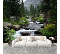 Panoramic Mural Mountain Stream Scenery Non-Woven Wallpaper 250x175cm Wall Mural Decoration Poster Green Wallpaper for Living Room Bedroom & Home Interiors, Not Peel and Stick