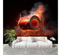 Panoramic Mural Music Rock Theme Non-Woven Wallpaper 350x256cm Wall Mural Decoration Poster Red Wallpaper for Living Room Bedroom & Home Interiors, Not Peel and Stick