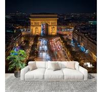 Panoramic Mural Night View Of The Arc de Triomphe In Paris Non-woven Wallpaper 250x175cm Wall Mural Decoration Poster Famous Buildings Wallpaper For Living Bedroom & Home Interiors, Not Peel and Stick