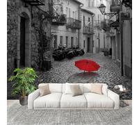 Panoramic Mural Retro European Street Non-Woven Wallpaper 300x210cm Wall Mural Decoration Poster Grey Wallpaper for Living Room Bedroom & Home Interiors, Not Peel and Stick