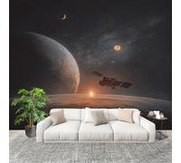 Panoramic Mural Sci Fi Space Moon Non-Woven Wallpaper 350x256cm Wall Mural Decoration Poster Grey Wallpaper for Living Room Bedroom & Home Interiors, Not Peel and Stick
