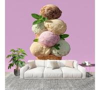 Panoramic Mural Simple Multi Color Ice Cream Non-Woven Wallpaper 200x140cm Wall Mural Decoration Poster Pink Wallpaper for Living Room Bedroom & Home Interiors, Not Peel and Stick