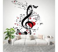 Panoramic Mural Simple Music Theme Non-Woven Wallpaper 350x256cm Wall Mural Decoration Poster White Wallpaper for Living Room Bedroom & Home Interiors, Not Peel and Stick