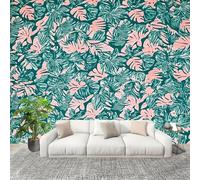 Panoramic Mural Simple Tropical Leaves Non-Woven Wallpaper 300x210cm Wall Mural Decoration Poster Green Wallpaper for Living Room Bedroom & Home Interiors, Not Peel and Stick