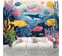 Panoramic Mural Undersea Creatures Painting Non-Woven Wallpaper 300x210cm Wall Mural Decoration Poster Colorful Wallpaper for Living Room Bedroom & Home Interiors, Not Peel and Stick