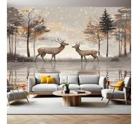Panoramic Mural Wallpaper 390 x 260 cm Brown Sika Deer Wall Mural Non-Woven Art Print Wallpaper Living Room Bedroom Sofa TV Backdrop Decoration Poster Picture Photo